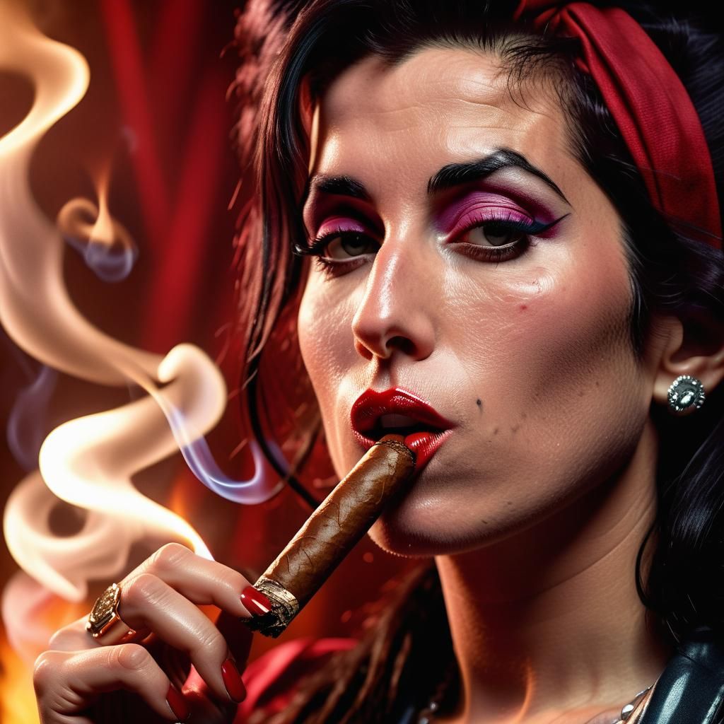 Amy Winehouse Portrait Smoking Cigar in High Resolution