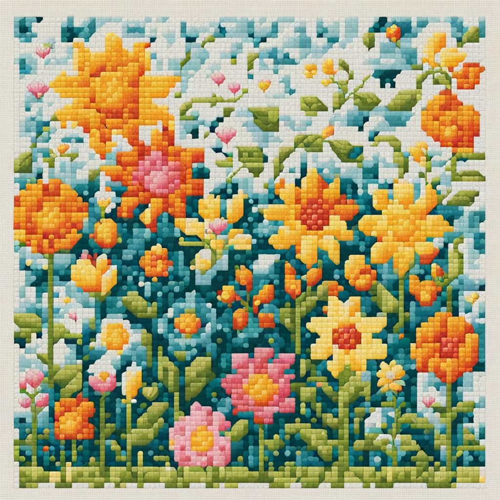Springtime Cross Stitch Project in Abstract Art Style