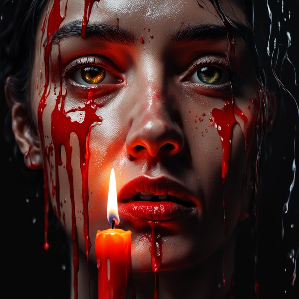 Surreal Candle Scene in Dystopian Caravaggio Style