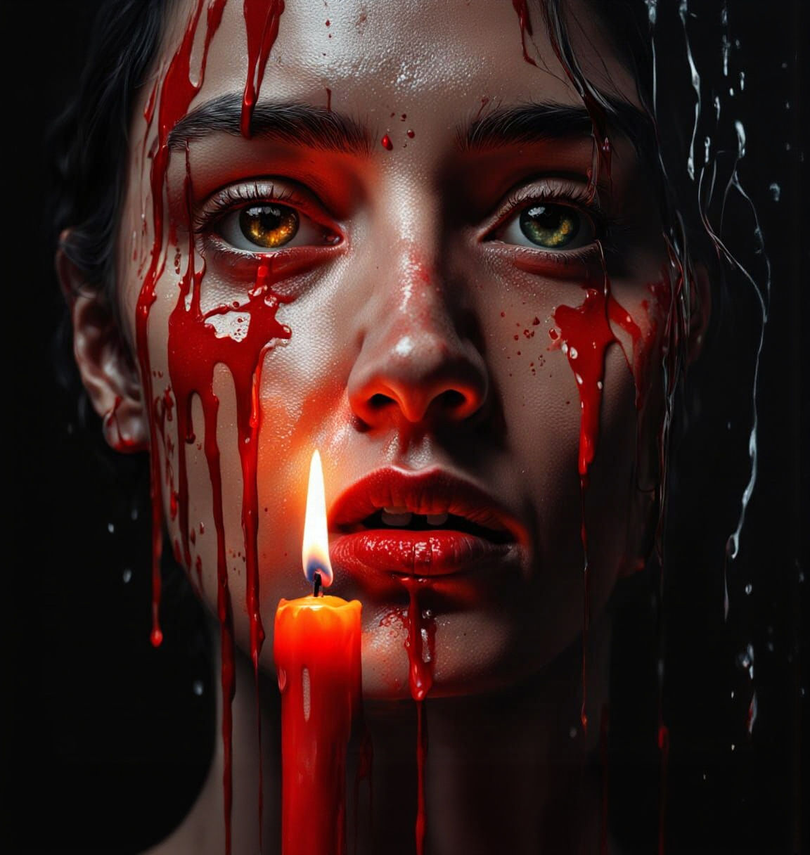 Hyperrealistic Red Candle in Caravaggio Style