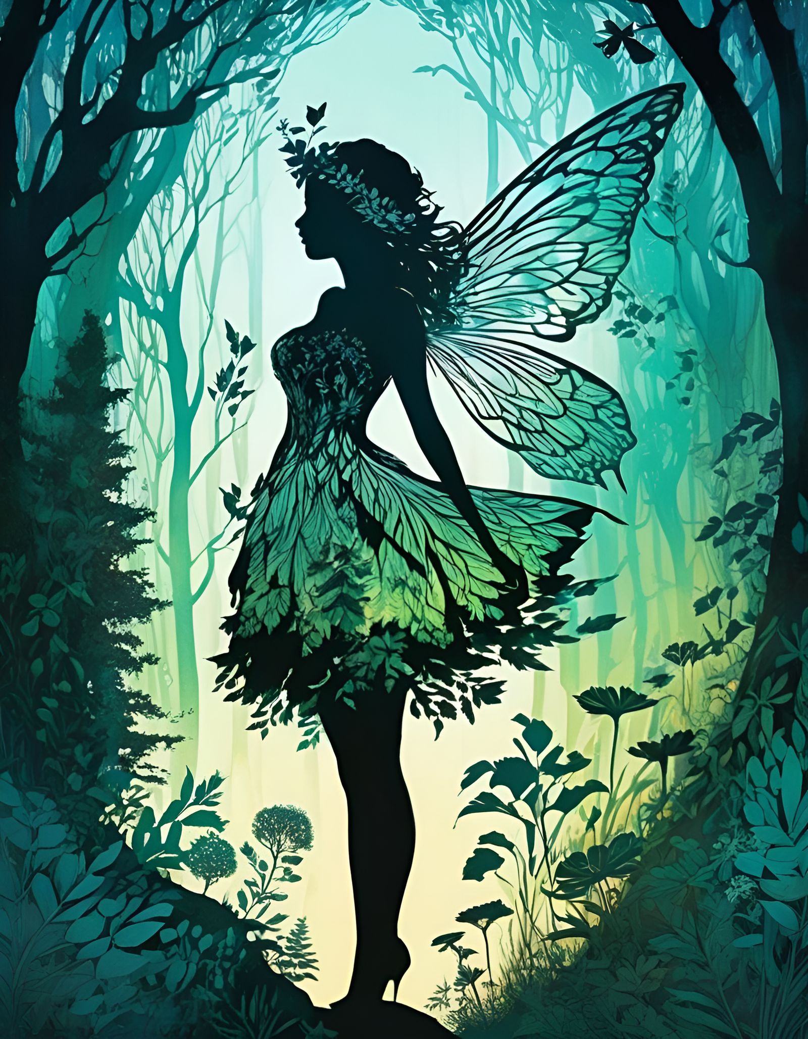 Fairy Silhouette Double Exposure in Nature