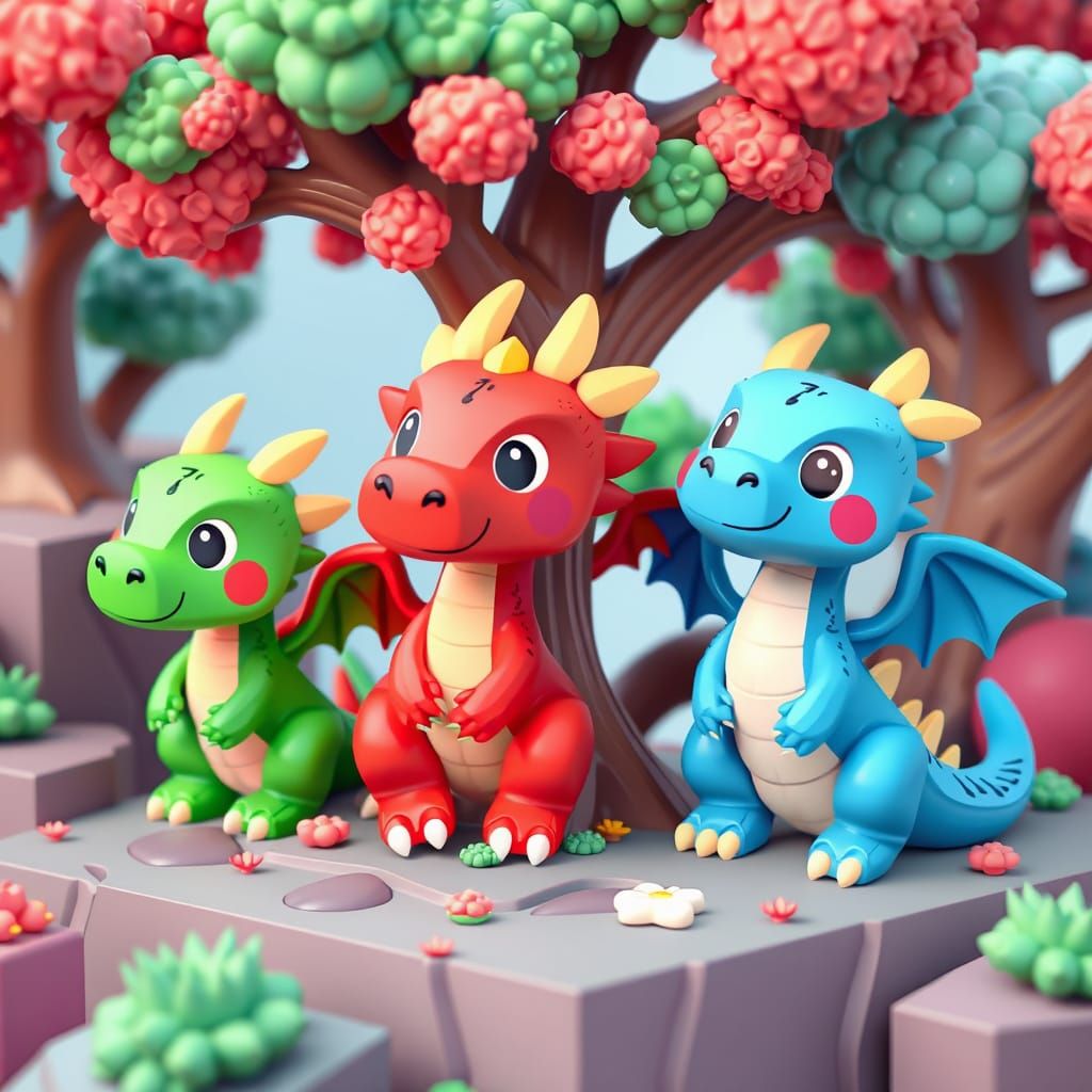 Kawaii Pixel Dragons in Pastel Voxel World