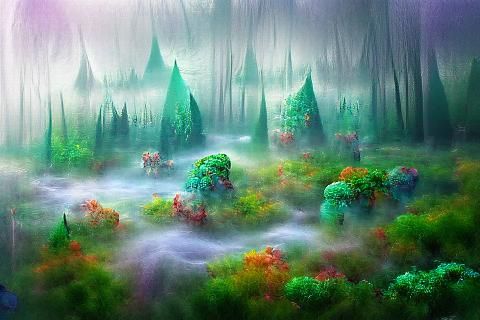 Enchanted Misty Forest in Fantasy Style
