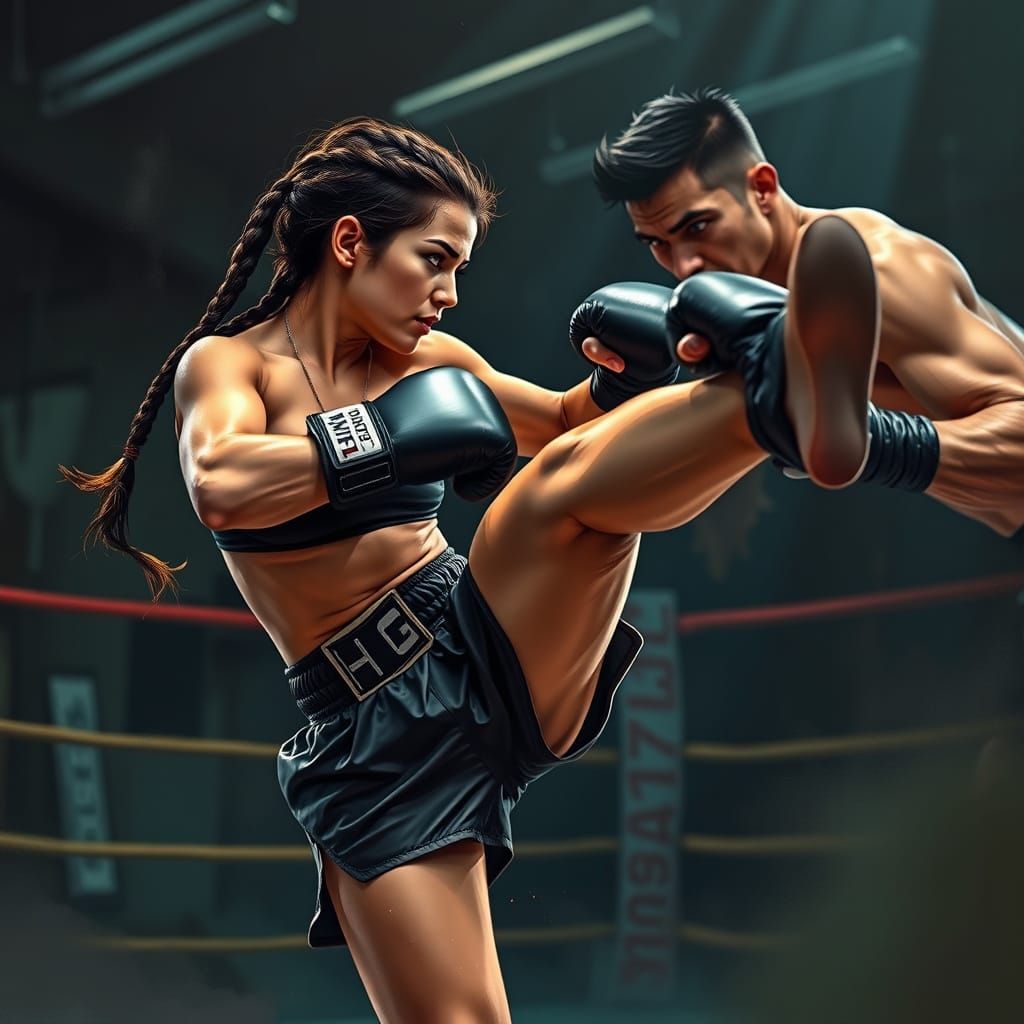 Fierce Muay Thai Warrior in Intense Gym Battle