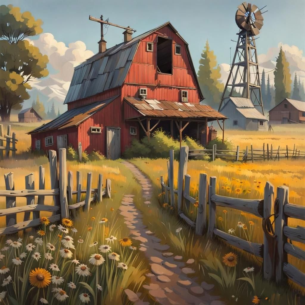 Quaint 1940s Farm Yard Scene