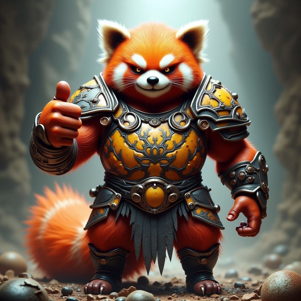 Red Panda Egg Hybrid Warrior in Detailed Armor
