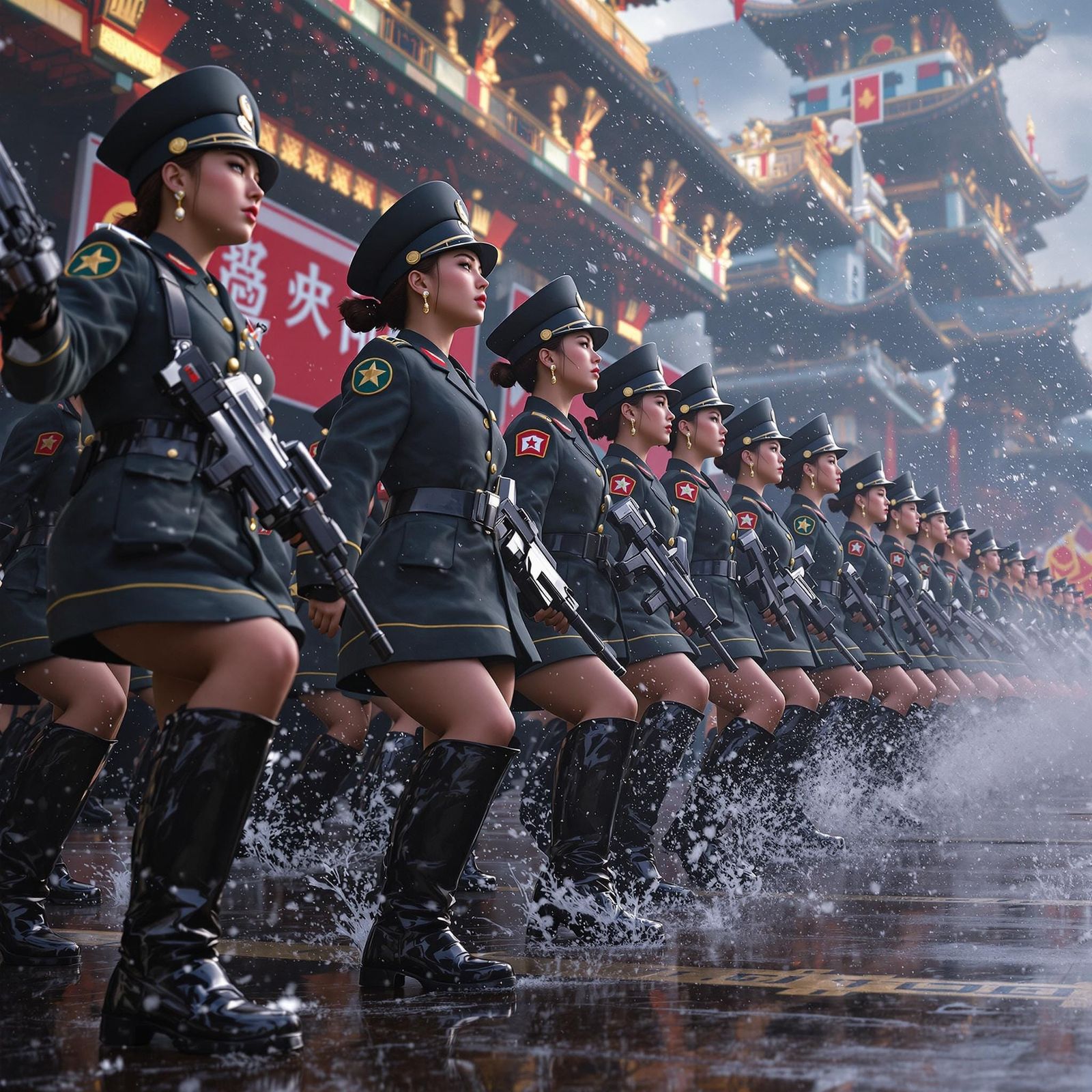 Ethereal Female Warriors in North Korean Parade with Mysteri...