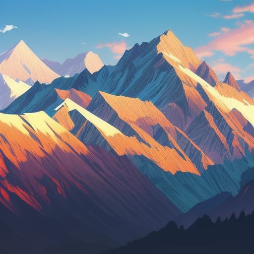 Anime Style Rocky Mountain Range in 16k