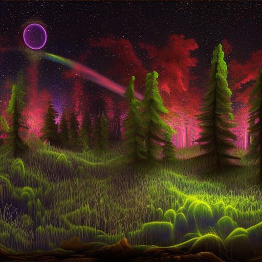 Bioluminescent Forest Dreamscape Under Starry Sky