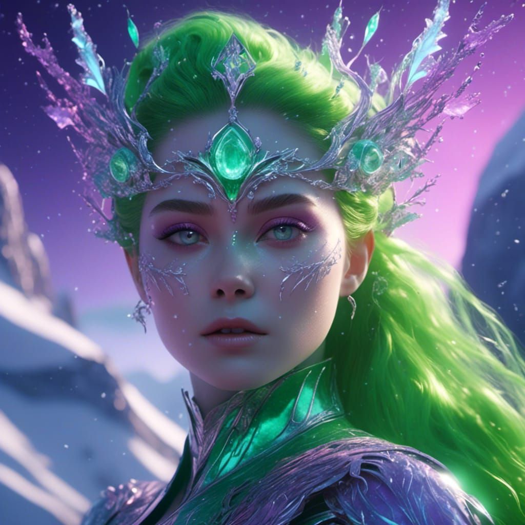 Fantasy Snow Princess with Aurora Sky