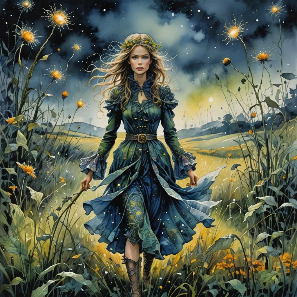 Magical Woman in Field Illustration