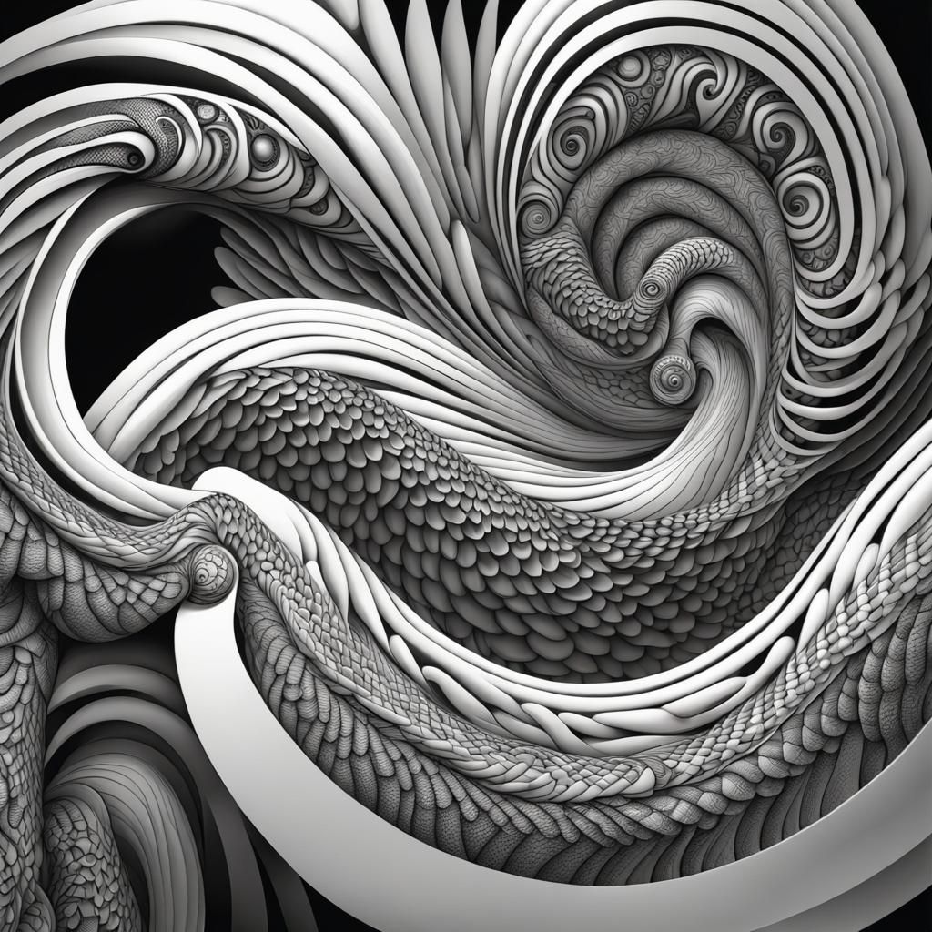 Incan Anaconda and Eagles in Abstract Zentangle Style