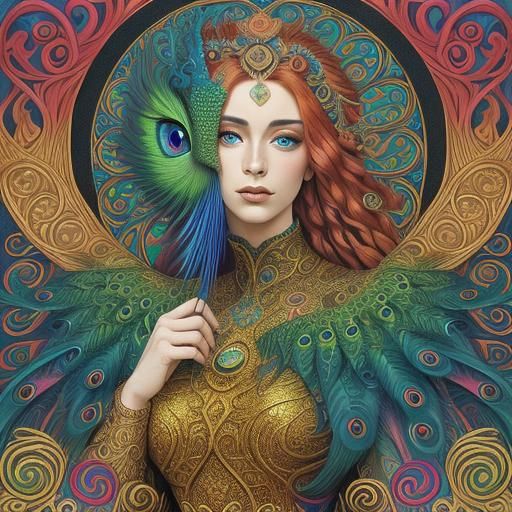 Dragon Woman Portrait in Art Nouveau Style