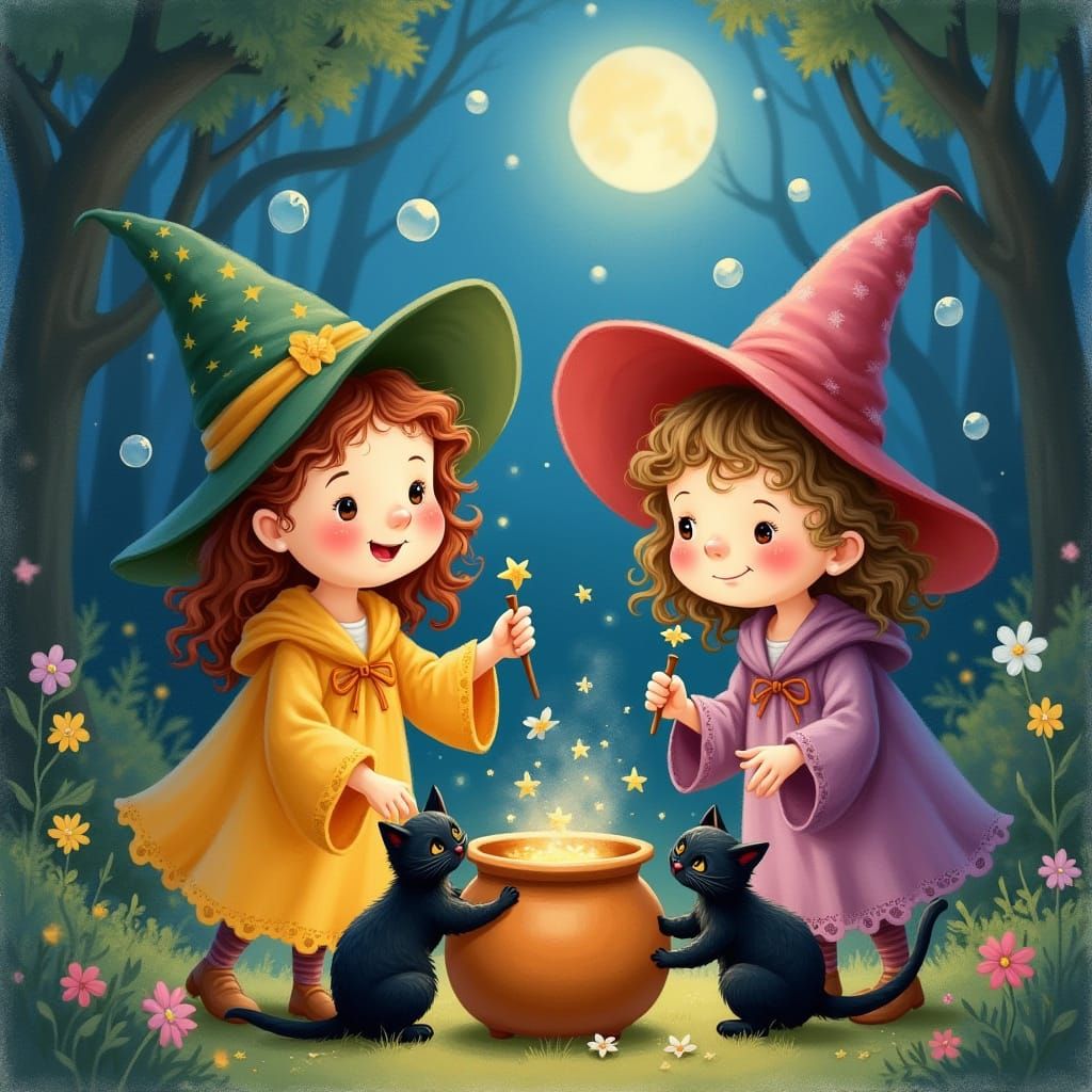 Whimsical Witch Portraits in a Watercolor Style