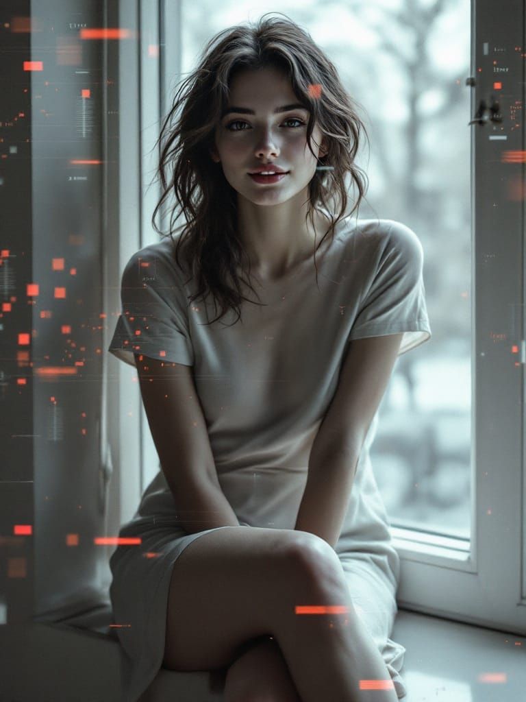 Glitch Art Portrait of Woman with Digital Overlays