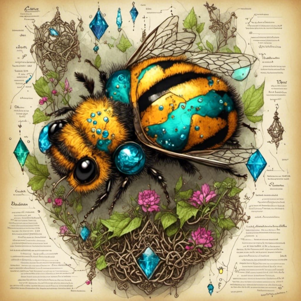 Bumblebee Grimoire Page with Celtic Knotwork