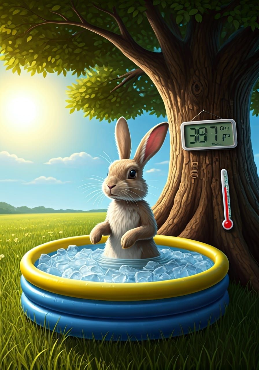 Sweaty Rabbit Cooling Off on Hot Summer Day