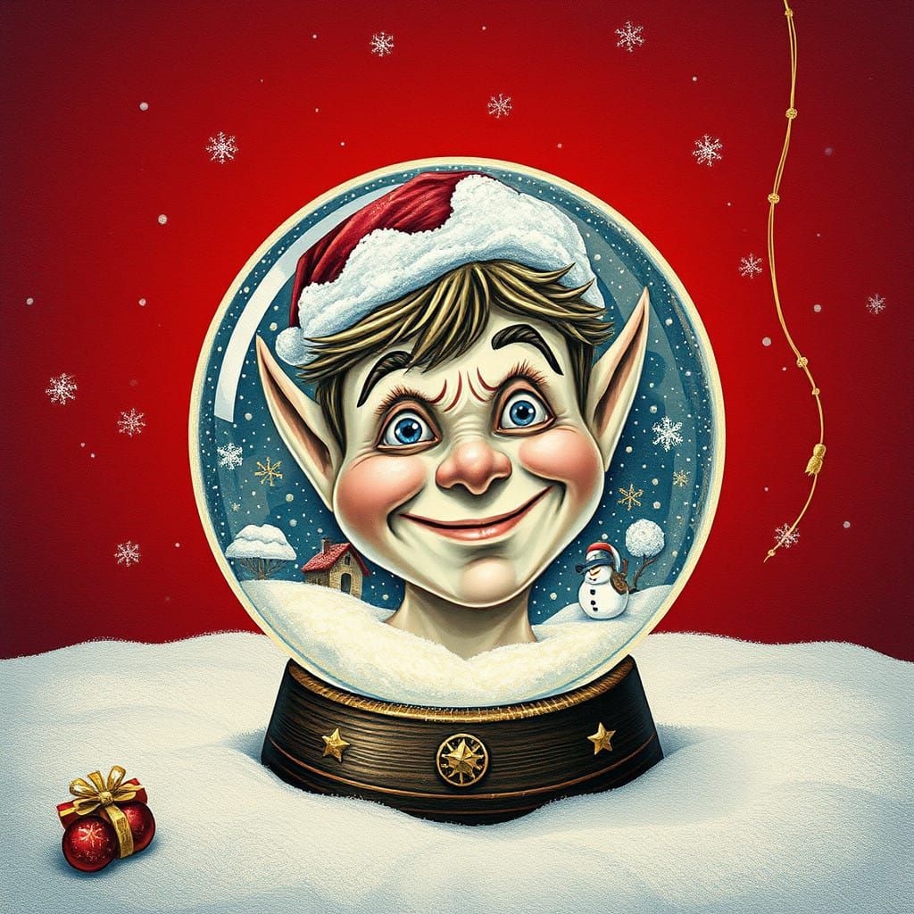 Whimsical Christmas Snowglobe in Pointillist Style