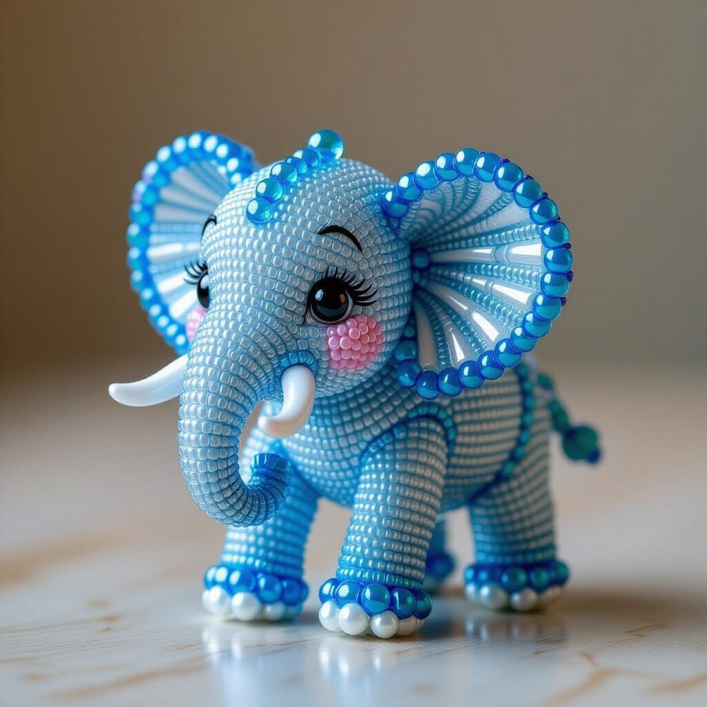Miniature Beaded Elephant Figurine in 3D Style