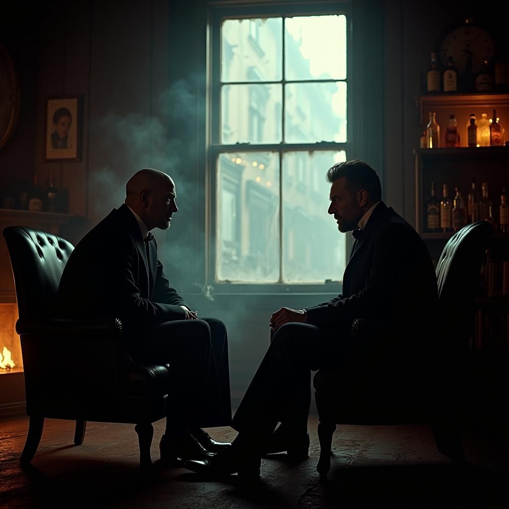 Brooding Figure in Dimly Lit 1880s Parlor