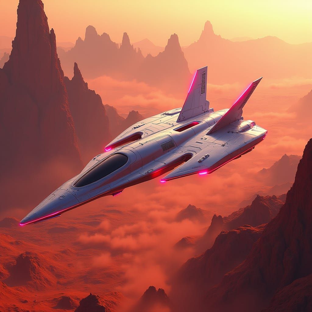 Spaceship Landing on Mars in Synthwave Style