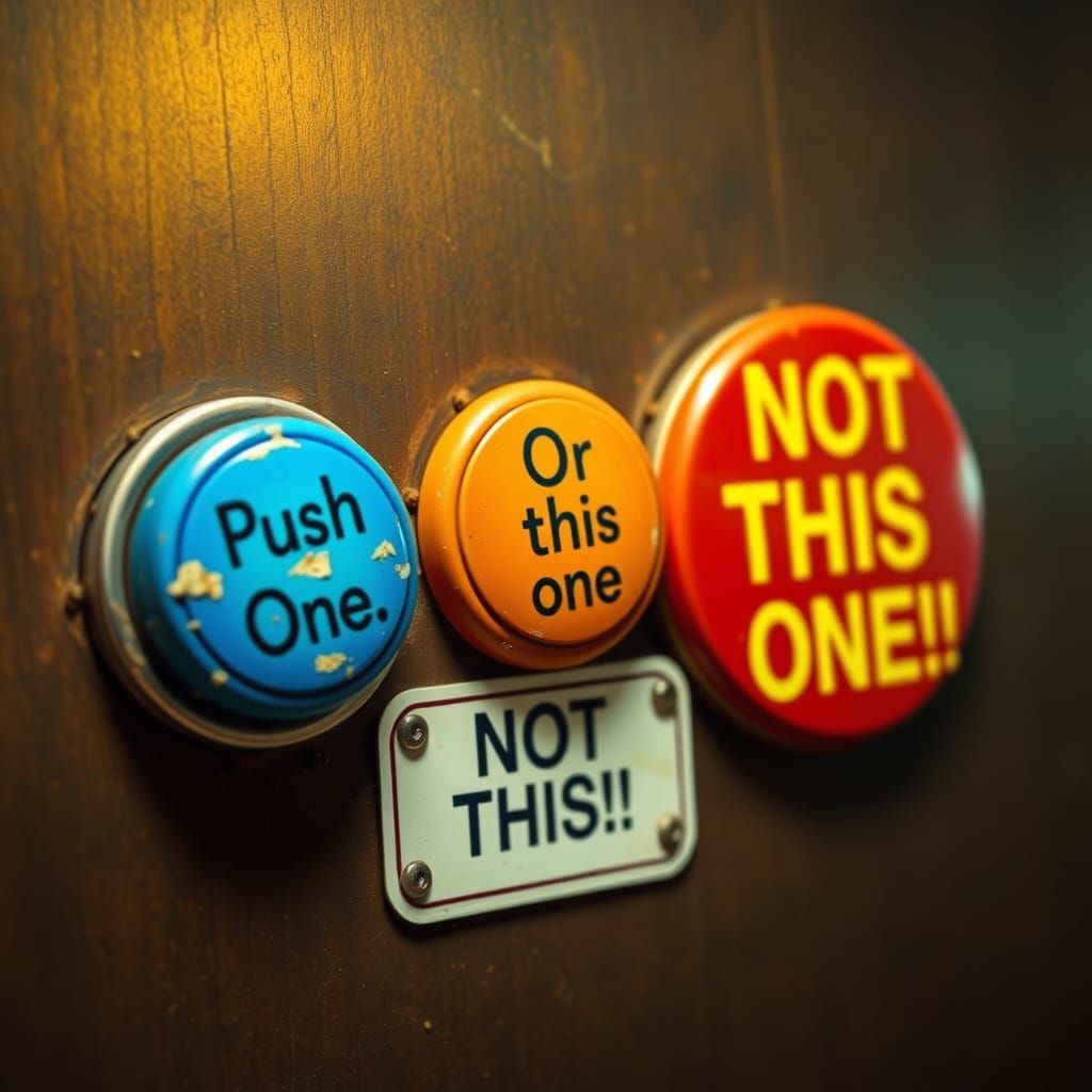 Distressed Vintage Buttons on Wooden Control Board