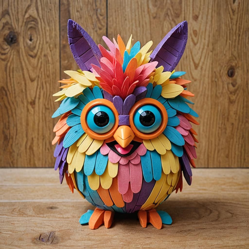 Popsicle Stick Furby Sculpture