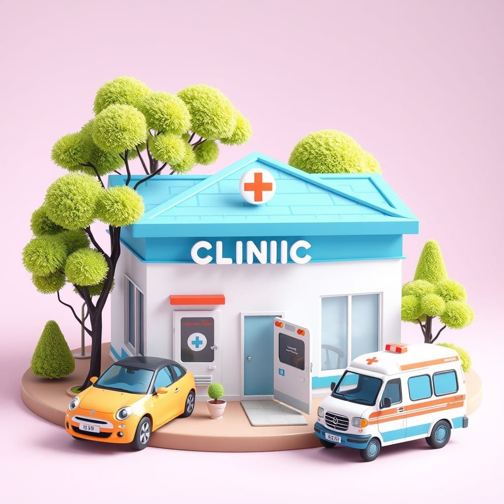 Whimsical 3D Clinic Illustration with Cartoon Style