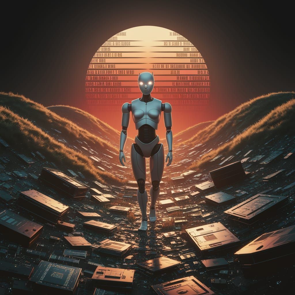 Melancholic Android in Sunset, Digital Painting