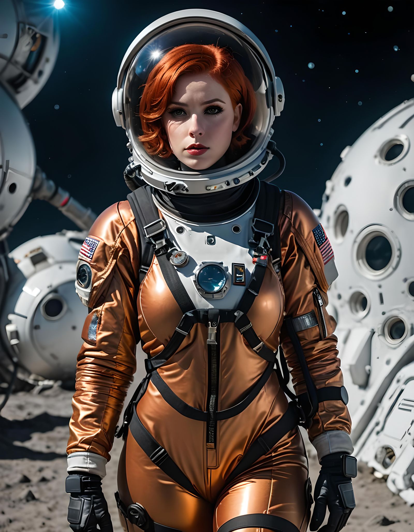 Redhead Astronaut on Pluto in Apollo Spacesuit