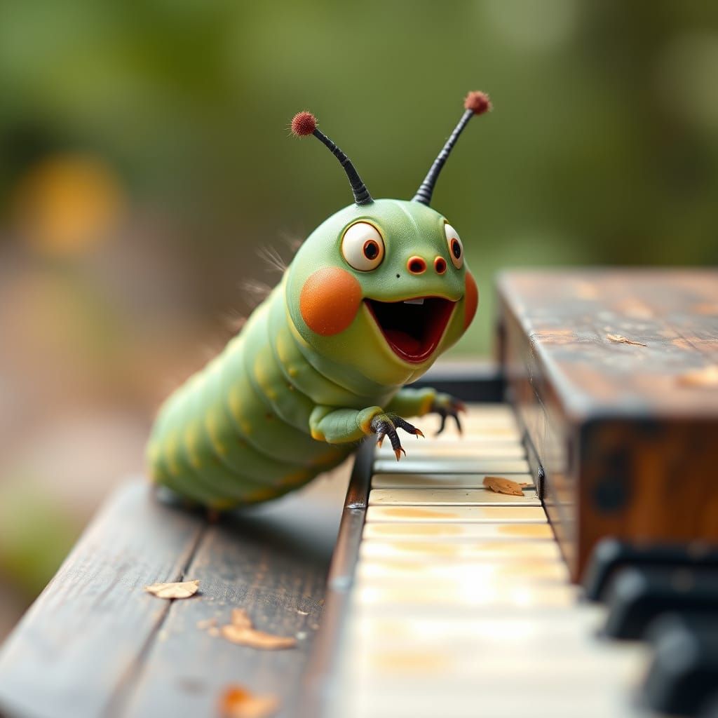 Excited Caterpillar Plays Piano