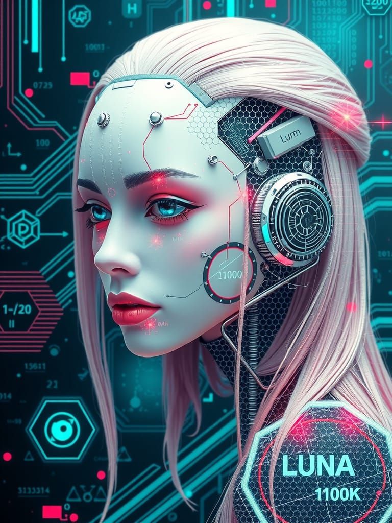 Android Siren with Glitch Art Background