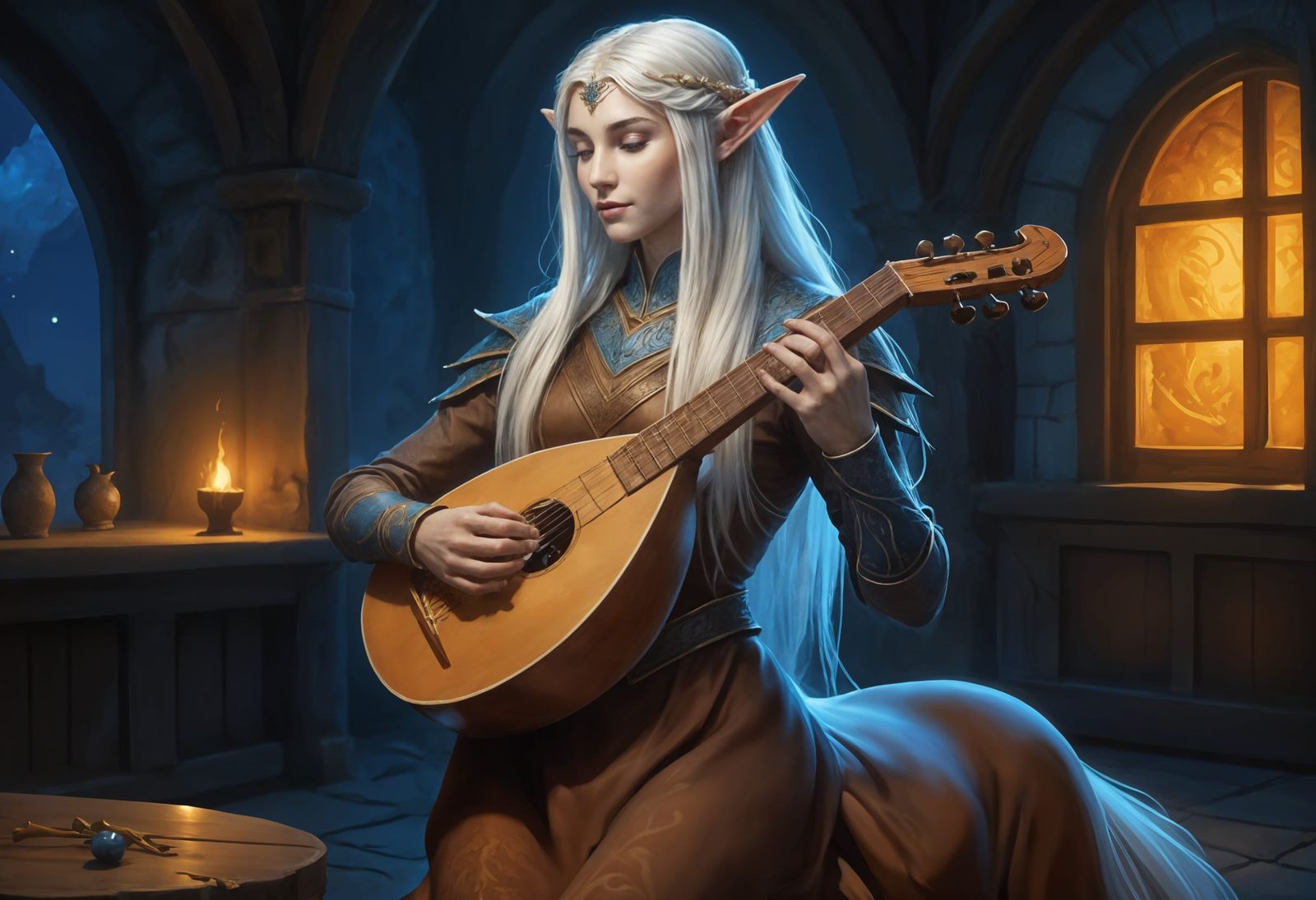 Ethereal Centaur Lute Player in Warm Tavern Glow