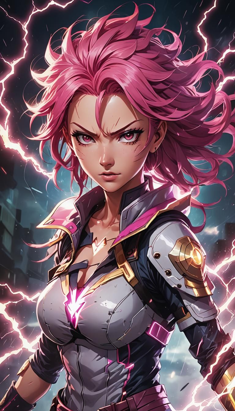 Electrifying Anime Girl with Lightning Energy