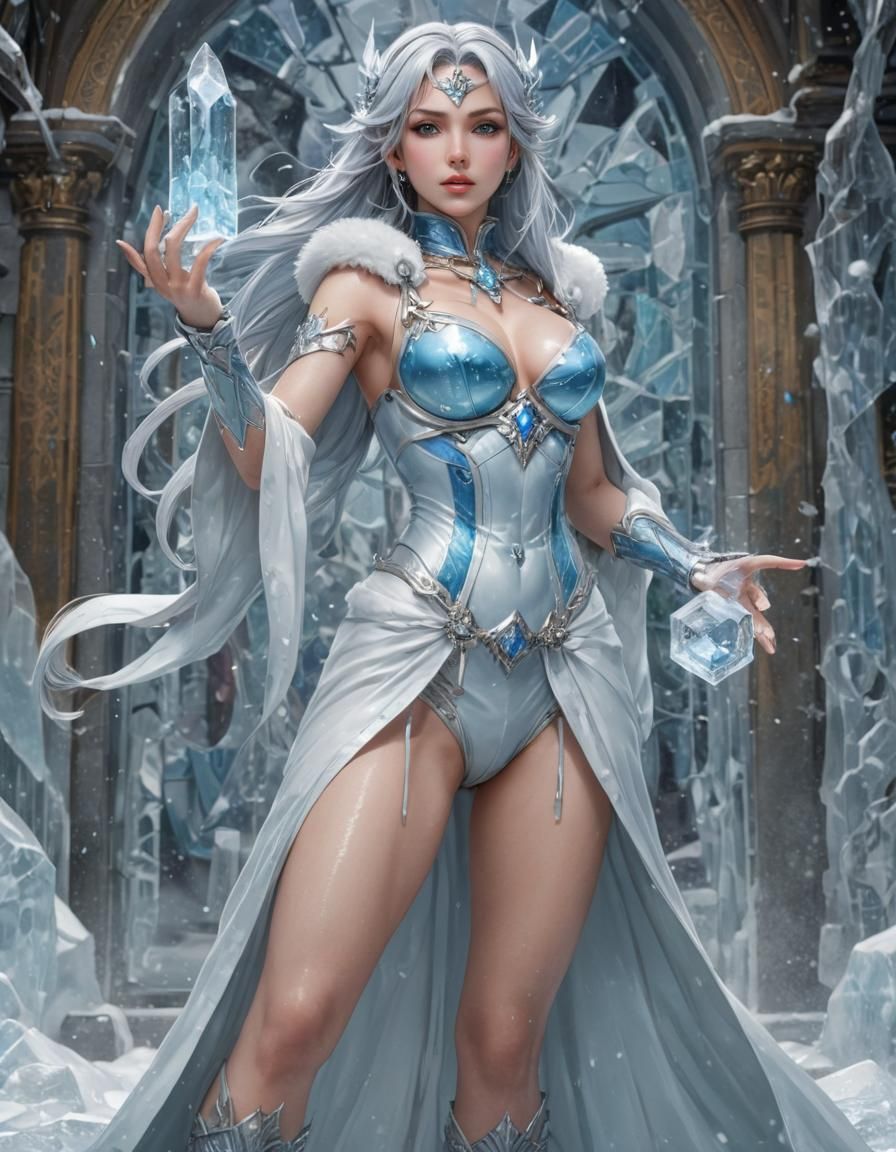 Alluring Ice Mage in Anime Key Visual Style