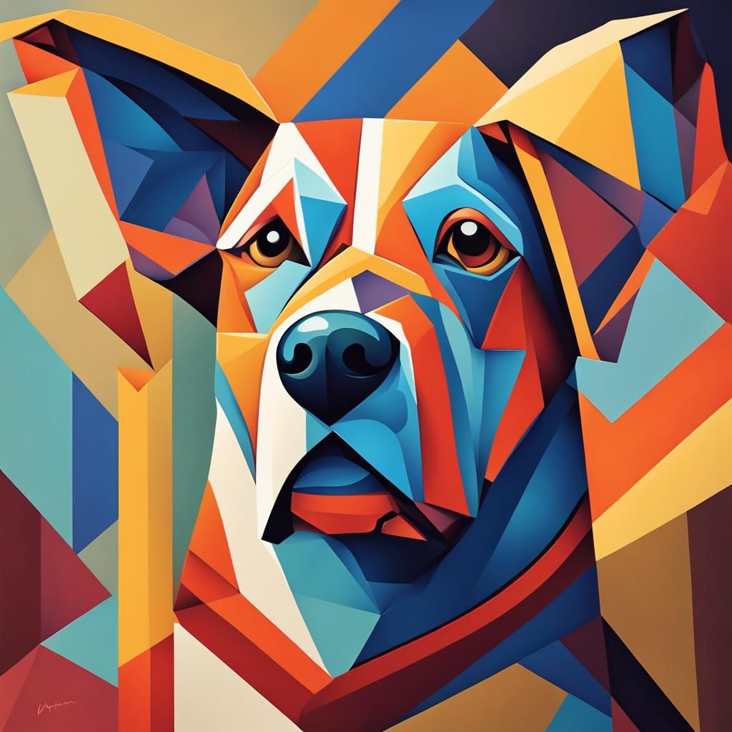 Cubist Dog in Geometric Fauvism Style
