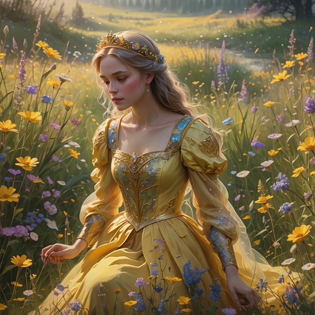 Princess Yellow in Meadow: Fantasy Artbook Illustration