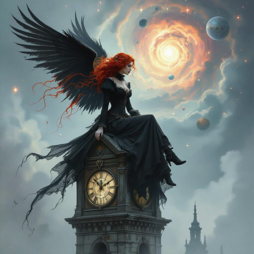 Gothic Clockwork Angel in Eerie Surrealism Style