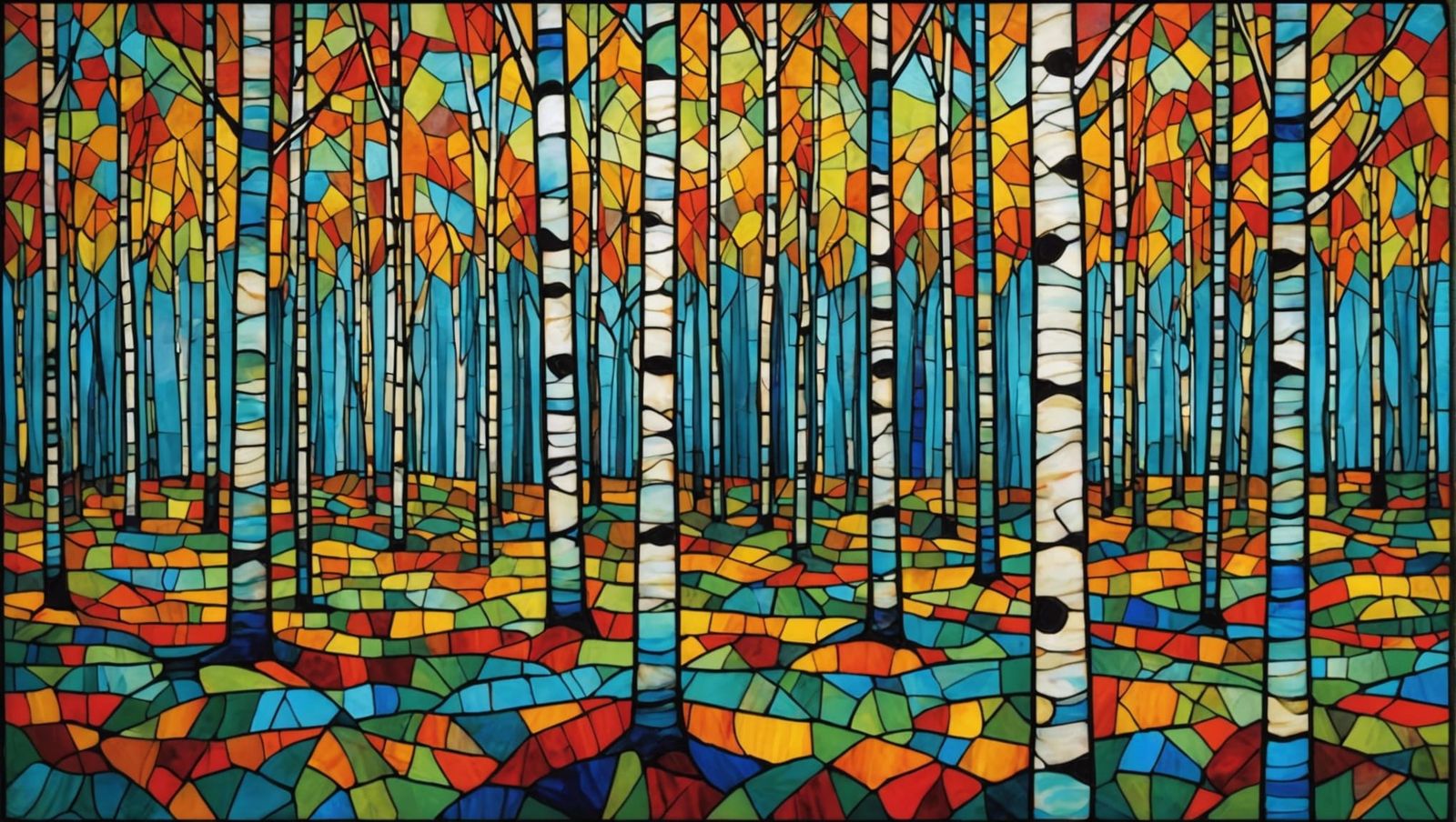 Birch Forest in Mixed Media Style