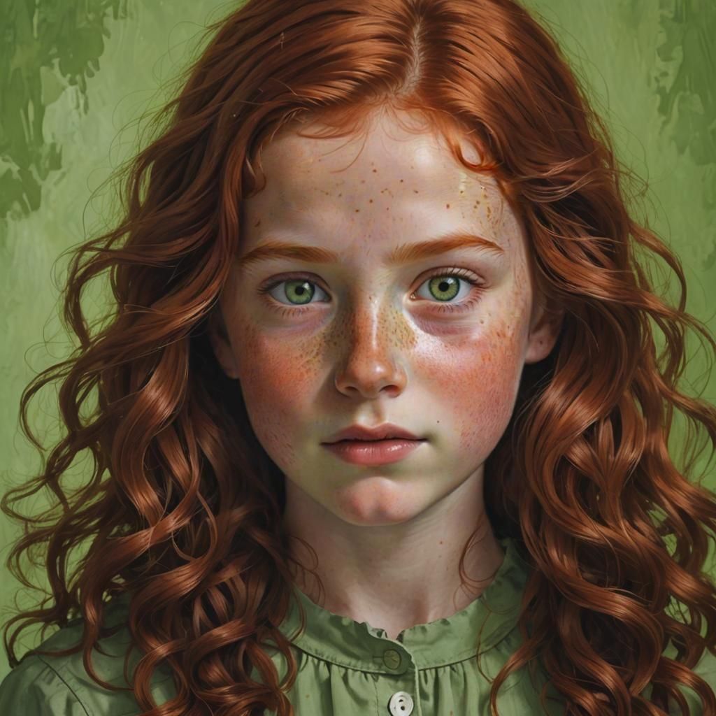 Young Girl with Auburn Hair and Green Eyes