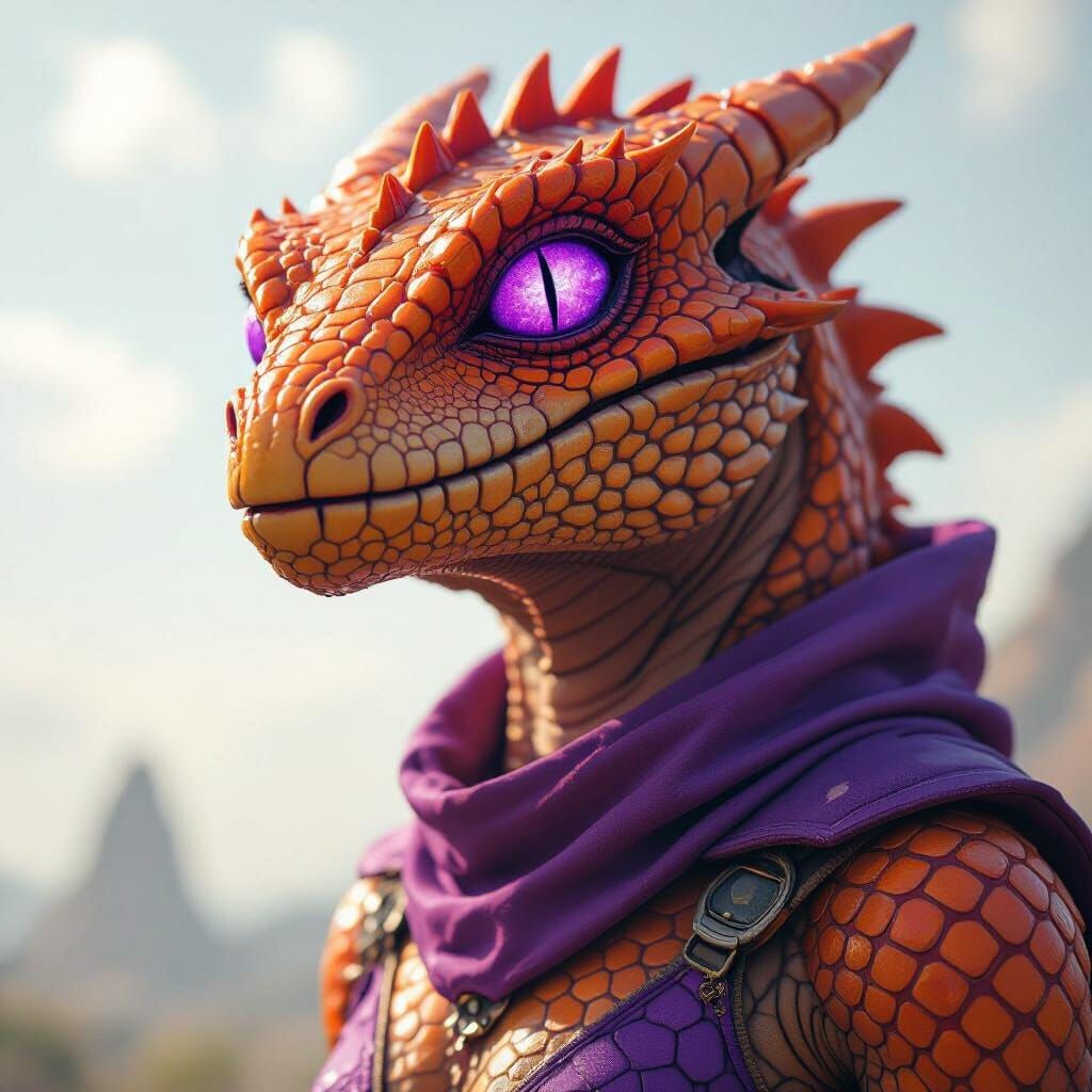 Orange Reptilian Alien with Purple Eyes in Pulp Comic Style