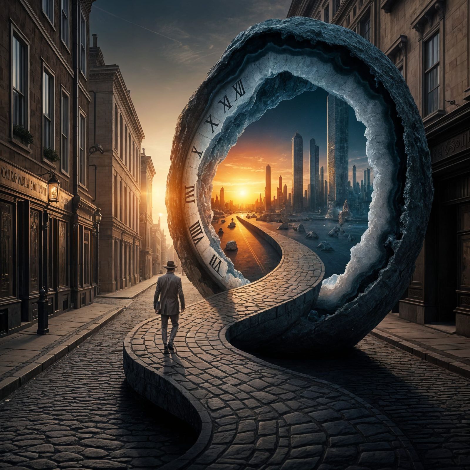 Time Traveler in a Surreal Geode Portal