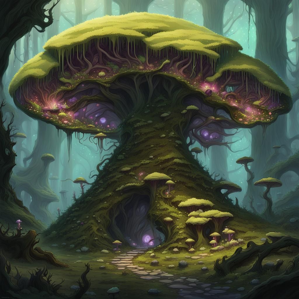 Ominous Giant Fungi with Pulsating Brain, Anime Style