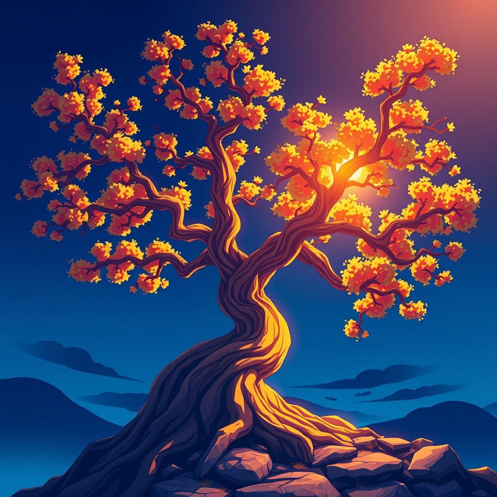 Vibrant Anime Tree in Cel-Shaded Style