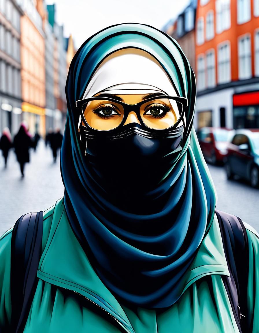 Strolling Hijabi Explorer in Hamburg City