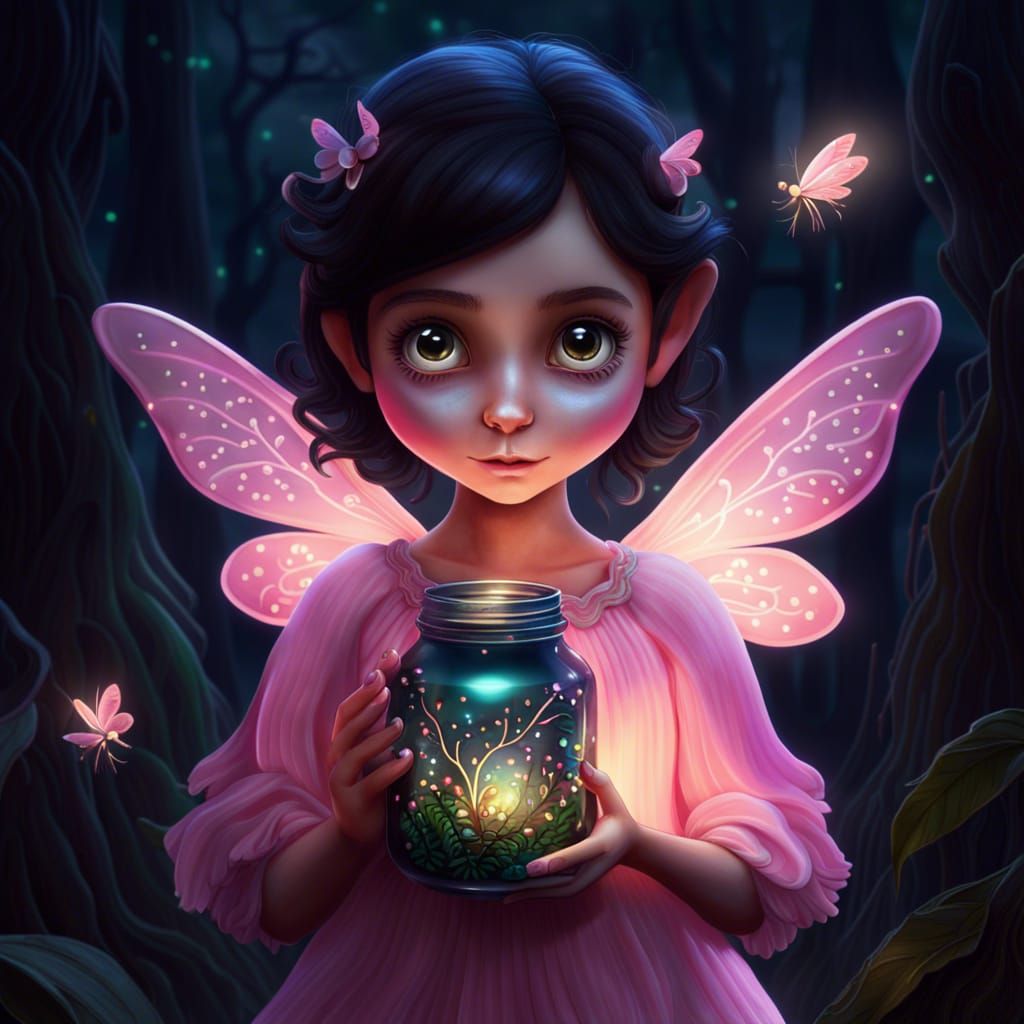 Magical Fairy with Fireflies in Hyperrealistic Detail