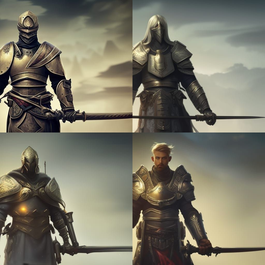 Armored Man with Sword: Hyperdetailed Digital Portrait