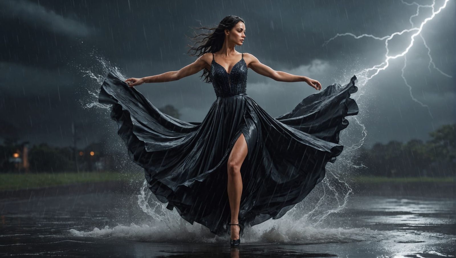 Woman Dancing in Rain: 3D Render Illustration