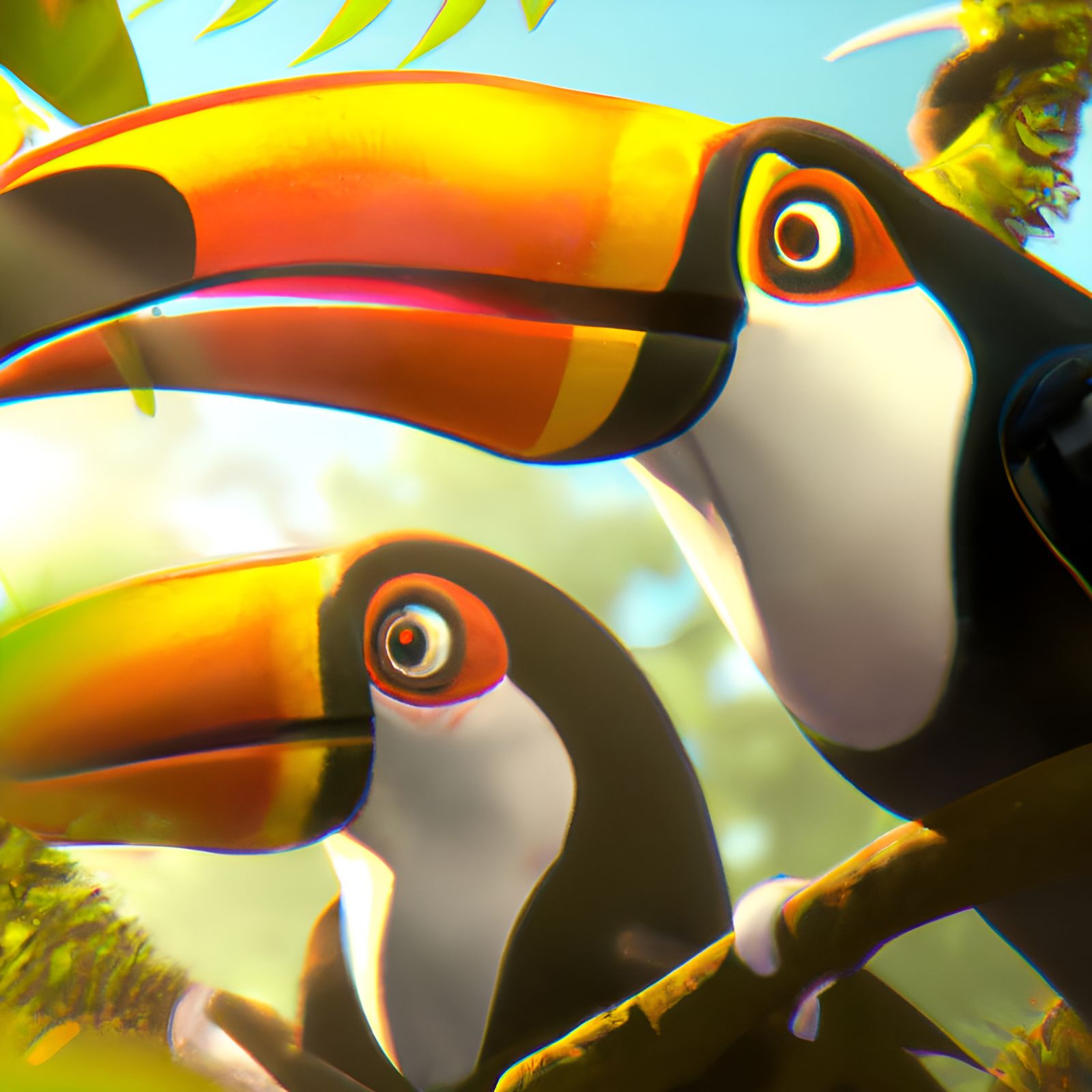 Two Toucans in Jungle, Hyperrealistic CG Rendering