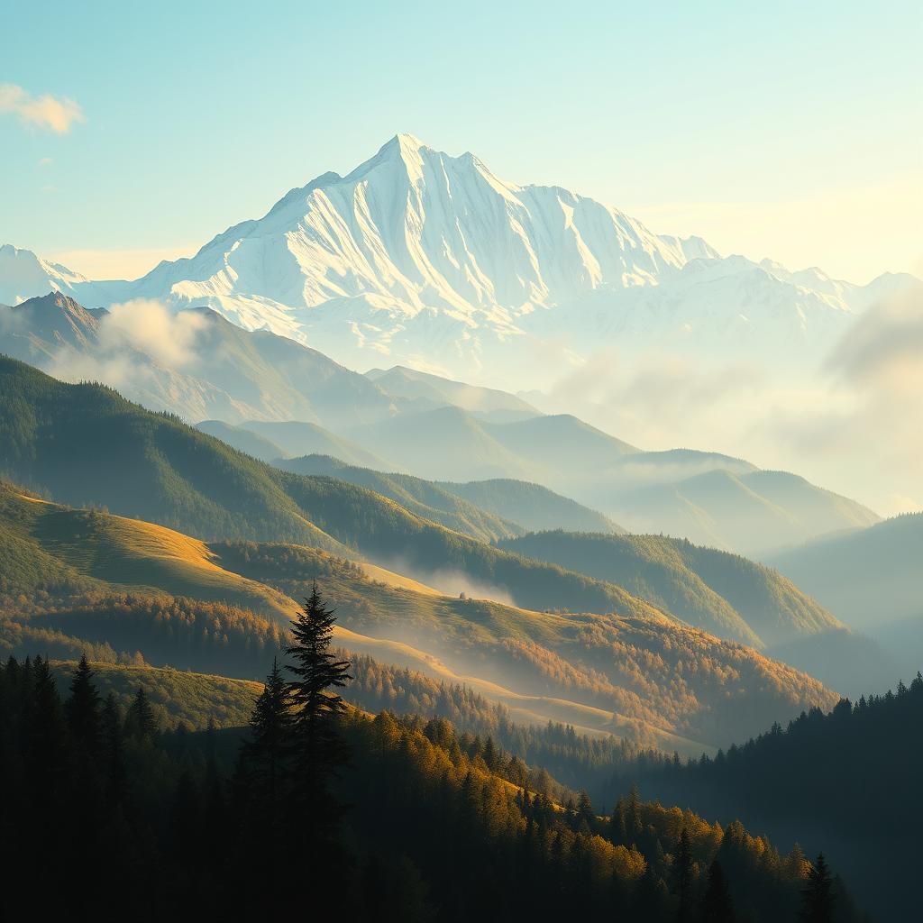 Majestic Mountain Landscape with Iridescent Forests